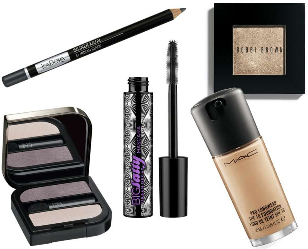 SMINKEPRODUKTER (f.v.): Helena Rubinstein Wanted Eyes Duo, kr 355. Isadora Inliner Kajal, kr 95. Urban Decay Big Fatty Mascara, kr 190. Mac Pro Longwear SPF 10 Foundation, kr 280. Bobbi Brown Shimmer Wash Eye Shadow, kr 215. SMINKEPRODUKTER (f.v.): Helena Rubinstein Wanted Eyes Duo, kr 355. Isadora Inliner Kajal, kr 95. Urban Decay Big Fatty Mascara, kr 190. Mac Pro Longwear SPF 10 Foundation, kr 280. Bobbi Brown Shimmer Wash Eye Shadow, kr 215.