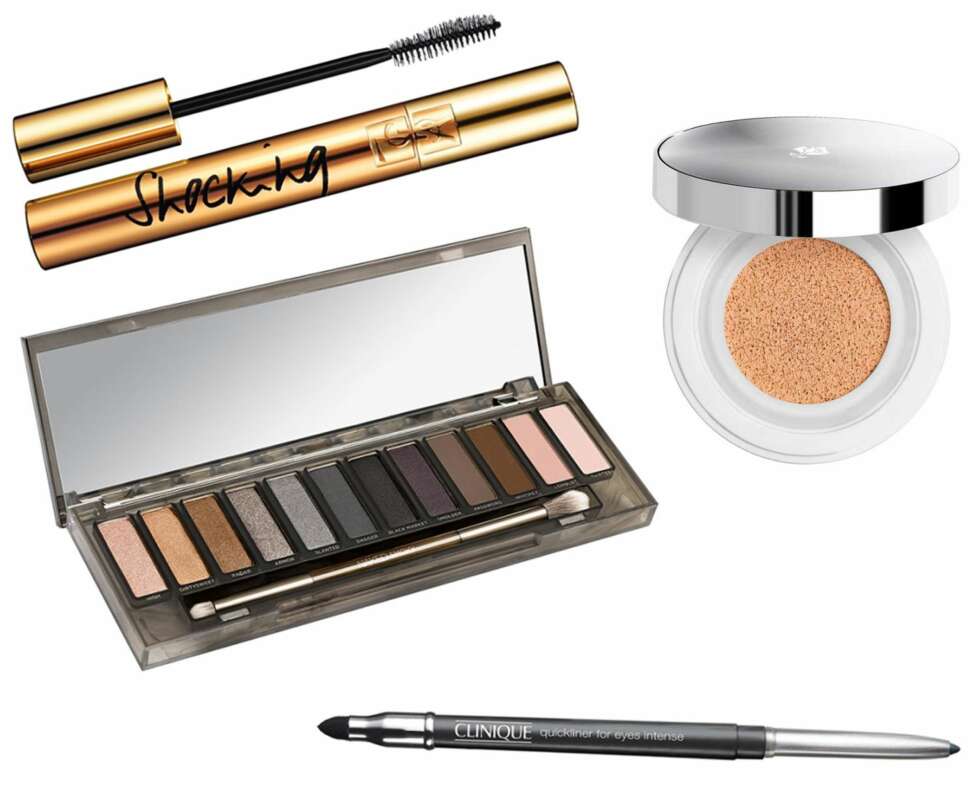 SMINKEPRODUKTER (f.v.): Yves Saint Laurent Volume Effet Faux Cils Shocking Mascara, kr 280. Urban Decay Naked Smokey Palette, kr 430. Clinique Quickliner For Eyes Intense, kr 175. Lancôme Miracle Cusion, kr 375. SMINKEPRODUKTER (f.v.): Yves Saint Laurent Volume Effet Faux Cils Shocking Mascara, kr 280. Urban Decay Naked Smokey Palette, kr 430. Clinique Quickliner For Eyes Intense, kr 175. Lancôme Miracle Cusion, kr 375.