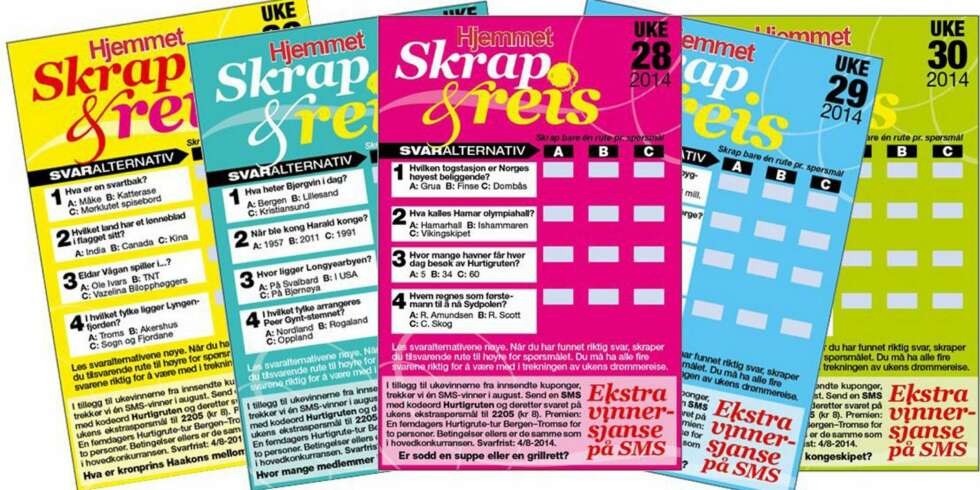 Faksimile av skrapekort fra Hjemmet nr. 26-30 2014. Faksimile av skrapekort fra Hjemmet nr. 26-30 2014.