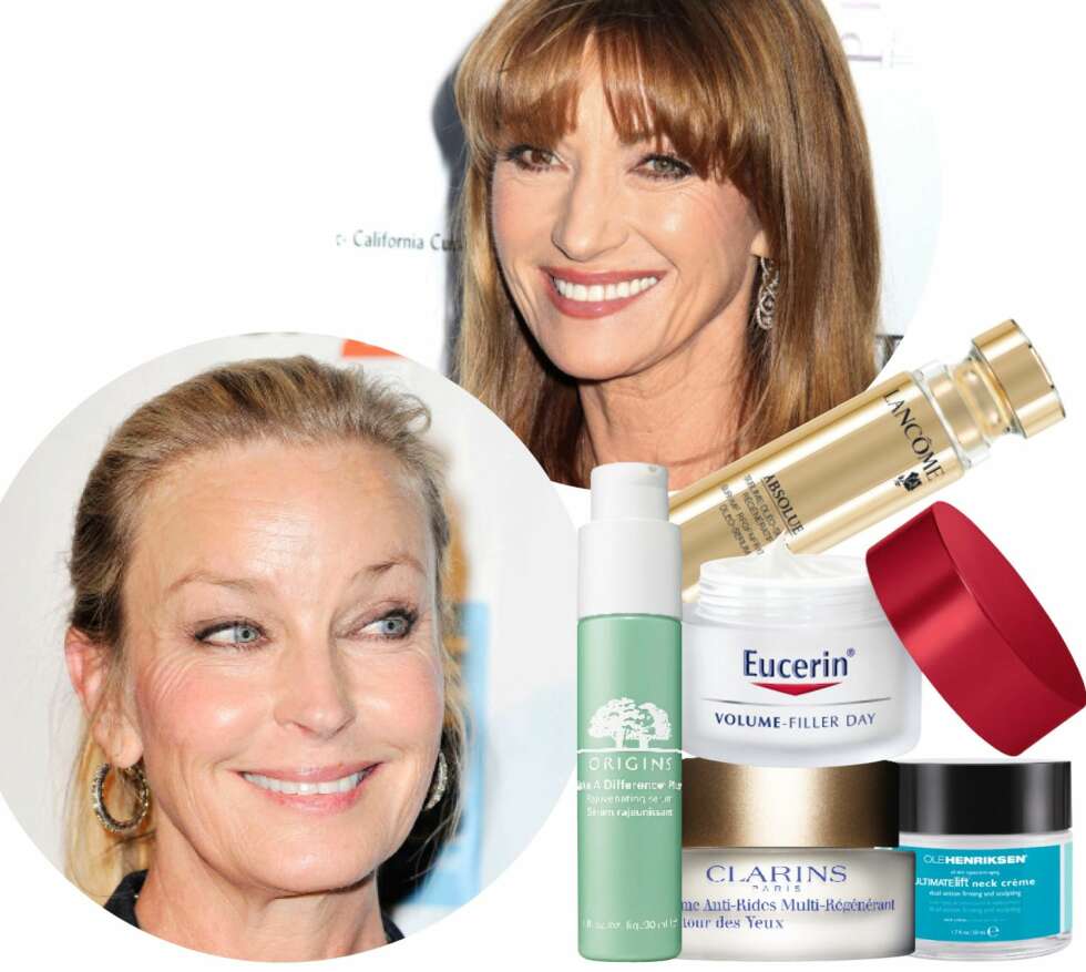 50-ÅRENE: Øverst: Skuespiller Jane Seymour (62) har et flott og forholdsvis glatt ansikt, men halsen avslører alderen. Nederst: Eks-toppmodellen Bo Derek (56) er naturlig vakker med sine rynker. 50-ÅRENE: Øverst: Skuespiller Jane Seymour (62) har et flott og forholdsvis glatt ansikt, men halsen avslører alderen. Nederst: Eks-toppmodellen Bo Derek (56) er naturlig vakker med sine rynker.