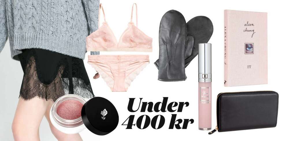 UNDER 400: Skjørt fra Zara, kr 279. Undertøy fra H&M, kr 228. Votter fra Bik Bok, kr 299. "IT" av Alexa Chung/ Net-a-porter.com, kr 210. Lommebok i skinn fra H&M, kr 399. Lipgloss fra Lancôme, kr 260. Skimmerskygge fra Lancôme, kr 310. UNDER 400: Skjørt fra Zara, kr 279. Undertøy fra H&M, kr 228. Votter fra Bik Bok, kr 299. "IT" av Alexa Chung/ Net-a-porter.com, kr 210. Lommebok i skinn fra H&M, kr 399. Lipgloss fra Lancôme, kr 260. Skimmerskygge fra Lancôme, kr 310.