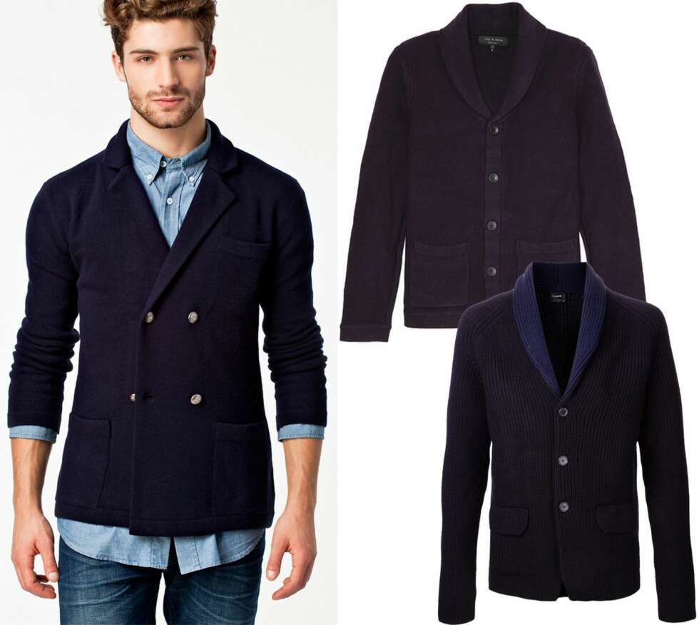 I BLÅTT: Bruk gjerne denimskjorter inni de marineblå variantene av hybriden (bilde fra Nelly.com). Øverst: Lilla med fem knapper fra Rag & Bone, kr 1730. Mørkeblå med tre knapper fra Jil Sander, kr 7680. I BLÅTT: Bruk gjerne denimskjorter inni de marineblå variantene av hybriden (bilde fra Nelly.com). Øverst: Lilla med fem knapper fra Rag & Bone, kr 1730. Mørkeblå med tre knapper fra Jil Sander, kr 7680.