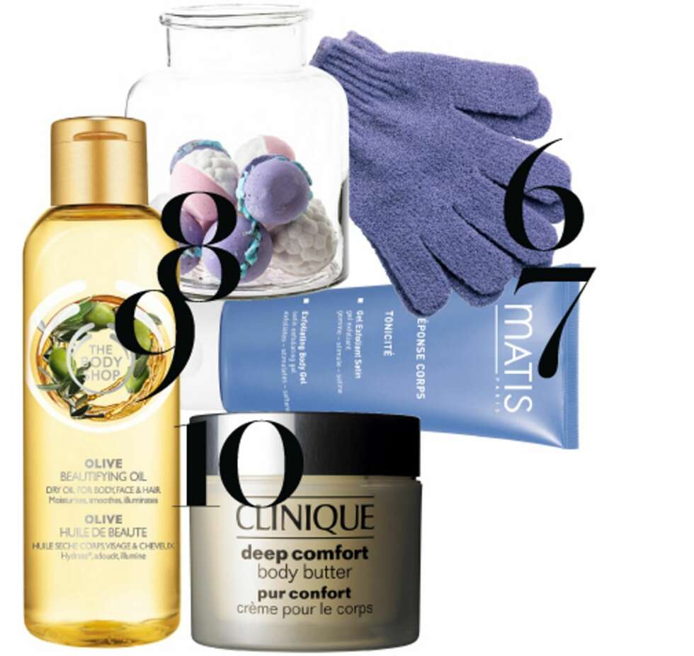 SKIKKELIG LUKSUS: 6. Hansker fra The Body Shop, kr 49. 7.Exfoliating Body Gel fra Matis, kr 379. 8. Badebomber fra Lucky Duck, kr 49 pr.stk. 9. Beautifying Oil fra The Body Shop, kr 179. 10. Body Butter fra Clinique, kr 305. SKIKKELIG LUKSUS: 6. Hansker fra The Body Shop, kr 49. 7.Exfoliating Body Gel fra Matis, kr 379. 8. Badebomber fra Lucky Duck, kr 49 pr.stk. 9. Beautifying Oil fra The Body Shop, kr 179. 10. Body Butter fra Clinique, kr 305.