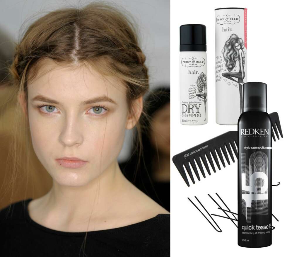 FLETTE: En rufsete flette er en superfin festfrisyre, som passer like fint til en rocka look som en feminin variant. Alt avhenger av resten av stylingen og makeupen. Produkter til høyre: Percy & Reed Mini Dry Shampoo, asos.com, kr 65. GHD grovtannet kam, kr 81. Redken Quick Tease Backcombing Lift Finishing Spray, kr 313. Store hårspenner fra Hersesons/asos.com, kr 65 for en stor boks. FLETTE: En rufsete flette er en superfin festfrisyre, som passer like fint til en rocka look som en feminin variant. Alt avhenger av resten av stylingen og makeupen. Produkter til høyre: Percy & Reed Mini Dry Shampoo, asos.com, kr 65. GHD grovtannet kam, kr 81. Redken Quick Tease Backcombing Lift Finishing Spray, kr 313. Store hårspenner fra Hersesons/asos.com, kr 65 for en stor boks.