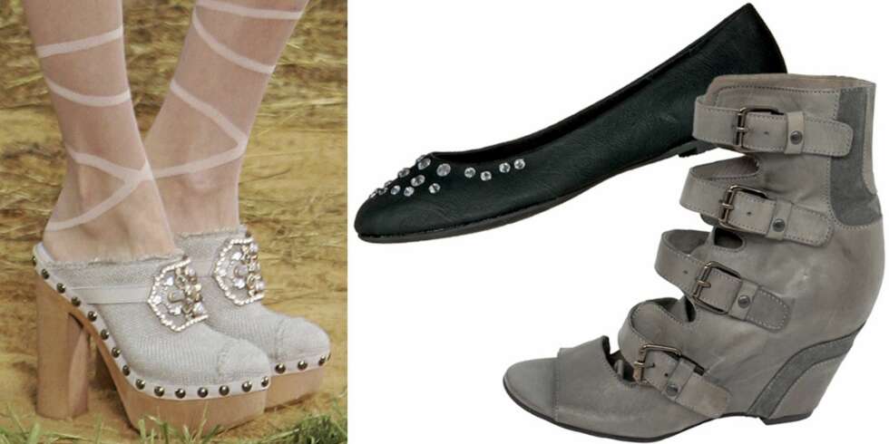 VÅRSKO: Tresko på catwalken hos Chanel, ballerinasko fra Din Sko (kr 299), sandaler med platåsåle fra Bianco (kr 1200). VÅRSKO: Tresko på catwalken hos Chanel, ballerinasko fra Din Sko (kr 299), sandaler med platåsåle fra Bianco (kr 1200).