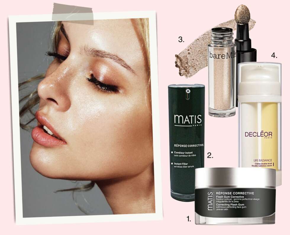 FIN TIL FESTEN: 1. Matis Réponse Correcting Flash Gum legger seg som en film over huden, og gir perfekt hud med en gang! 2. Matis Réponse Corrective Instant Fillerserum «plumper» umiddelbart opp huden. Kr 899,- Kr 339,- 3. bareMinerals High Shine Eyecolors i fargen Gild Medal, kr 269,- 4. Decleor Double Radiance Cream gir fantastisk glød. Kr 679,- FOTO: Bulls og produsentene FIN TIL FESTEN: 1. Matis Réponse Correcting Flash Gum legger seg som en film over huden, og gir perfekt hud med en gang! 2. Matis Réponse Corrective Instant Fillerserum «plumper» umiddelbart opp huden. Kr 899,- Kr 339,- 3. bareMinerals High Shine Eyecolors i fargen Gild Medal, kr 269,- 4. Decleor Double Radiance Cream gir fantastisk glød. Kr 679,- FOTO: Bulls og produsentene