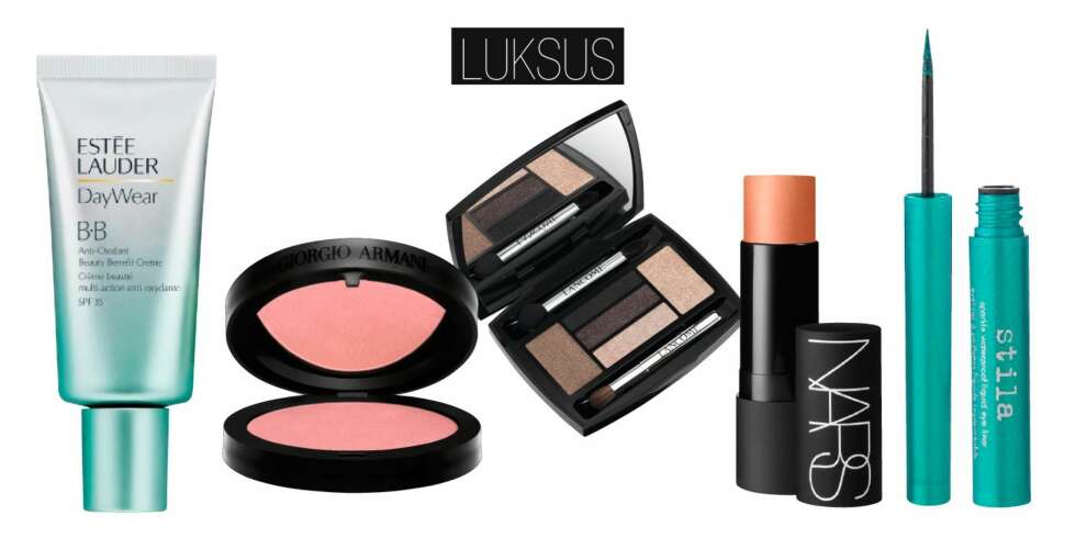 METALLISK LUKSUS: Fra venstre: Estée Lauder Daywear BB-creme, kr 330. Giorgio Armani Sheer blush, kr 350. Lancôme palette i Brun Adore, kr 455. Nars The multiple stick, kr 300. Stila Sparkle waterproof liquid eye liner, kr 140. Totalt: kr 1575. METALLISK LUKSUS: Fra venstre: Estée Lauder Daywear BB-creme, kr 330. Giorgio Armani Sheer blush, kr 350. Lancôme palette i Brun Adore, kr 455. Nars The multiple stick, kr 300. Stila Sparkle waterproof liquid eye liner, kr 140. Totalt: kr 1575.