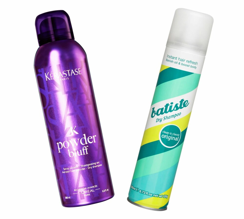 FRESH I EN FEI: Fra venstre: Kérastase Powder Bluff Dry Shampoo, kr 295. Batiste Dry Shampoo, kr 79. FRESH I EN FEI: Fra venstre: Kérastase Powder Bluff Dry Shampoo, kr 295. Batiste Dry Shampoo, kr 79.