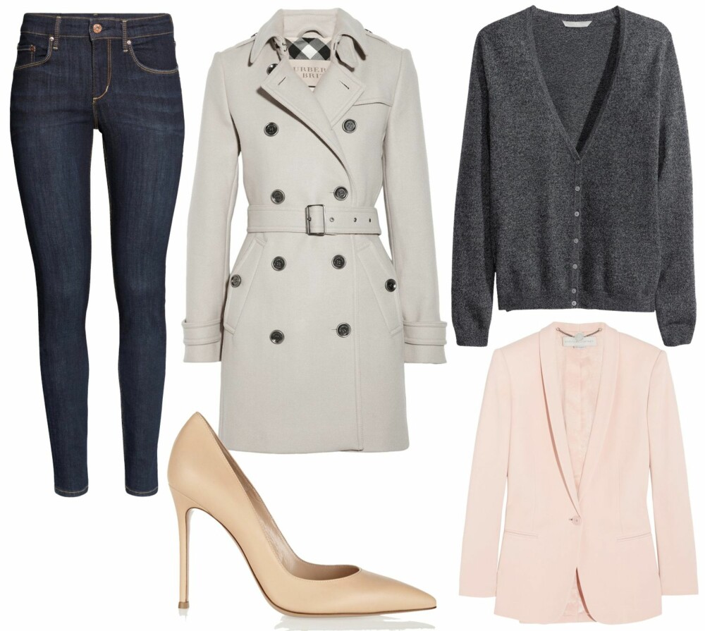 EVIGE KLASSIKERE: Gå for plagg som alltid funker - som den tidløse jeansen, trenchcoaten, kardiganen, spisse pumps og en blazer. Fra venstre: Jeans fra H&M, kr 399. Trenchcoat fra Burberry Brit, kr 7050. Kardigan i kasjmir fra H&M, kr 599. Pumps fra Gianvito Rossi, kr 4250. Blazer fra Stella McCartney, kr 11 500. EVIGE KLASSIKERE: Gå for plagg som alltid funker - som den tidløse jeansen, trenchcoaten, kardiganen, spisse pumps og en blazer. Fra venstre: Jeans fra H&M, kr 399. Trenchcoat fra Burberry Brit, kr 7050. Kardigan i kasjmir fra H&M, kr 599. Pumps fra Gianvito Rossi, kr 4250. Blazer fra Stella McCartney, kr 11 500.