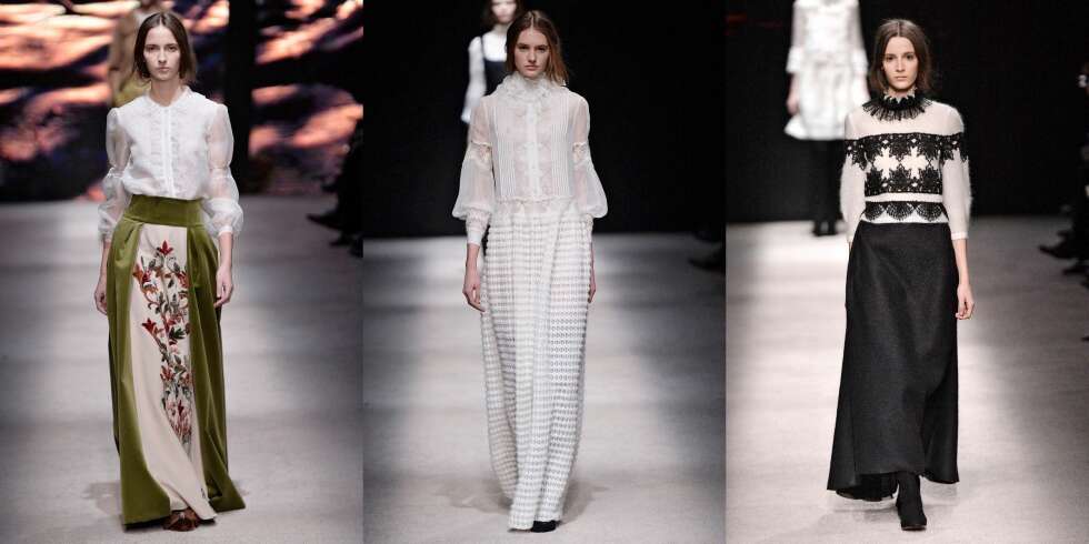 NY-VIKTORIANSK: Sesongens desidert mest spennende trend er den ny-viktorianske, som her vist av Alberta Ferretti. NY-VIKTORIANSK: Sesongens desidert mest spennende trend er den ny-viktorianske, som her vist av Alberta Ferretti.