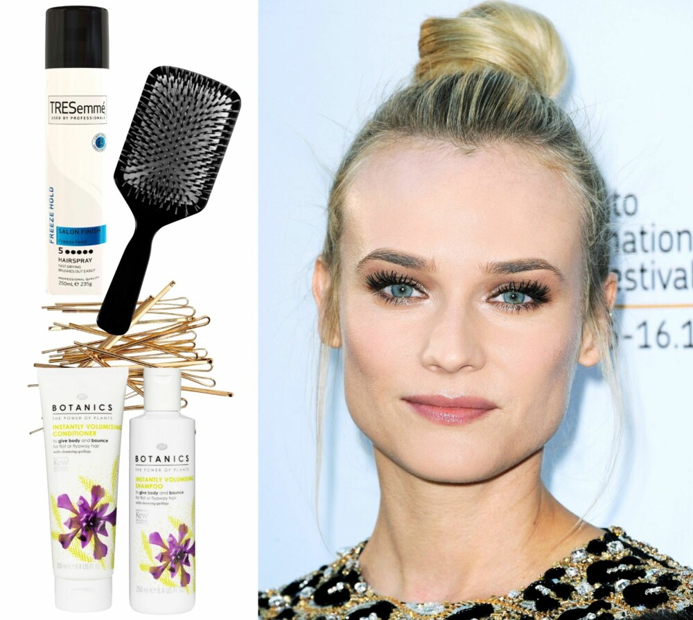 STRAM TOPP: Frisyrer som er festet høyt på hodet gir deg automatisk en bedre holdning og et mer våkent blikk - nettopp som denne stramme toppen à la Diane Kruger. Produkter: Tresemmé Salon finish freeze hold, kr 70. Shu Uemura Paddie-brush, kr 460. Hårnåler fra H&M, kr 20. Botanics Instantly volumising conditioner, kr 69. Botanics Instantly volumising shampoo, kr 69. STRAM TOPP: Frisyrer som er festet høyt på hodet gir deg automatisk en bedre holdning og et mer våkent blikk - nettopp som denne stramme toppen à la Diane Kruger. Produkter: Tresemmé Salon finish freeze hold, kr 70. Shu Uemura Paddie-brush, kr 460. Hårnåler fra H&M, kr 20. Botanics Instantly volumising conditioner, kr 69. Botanics Instantly volumising shampoo, kr 69.