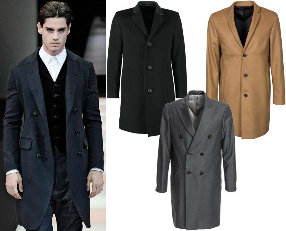 FRAKKER: Giorgio Armani er blant designhusene som viste frem dobbelspente frakker under moteukene tidligere i år. Svart frakk fra Lagerfeld/Zalando.no, kr 3596. Dobbeltspent grå frakk fra Tiger of Sweden, kr 4995. Kamelfarget frakk fra Calvin Klein Collection/Nelly.com, kr 4295. FRAKKER: Giorgio Armani er blant designhusene som viste frem dobbelspente frakker under moteukene tidligere i år. Svart frakk fra Lagerfeld/Zalando.no, kr 3596. Dobbeltspent grå frakk fra Tiger of Sweden, kr 4995. Kamelfarget frakk fra Calvin Klein Collection/Nelly.com, kr 4295.