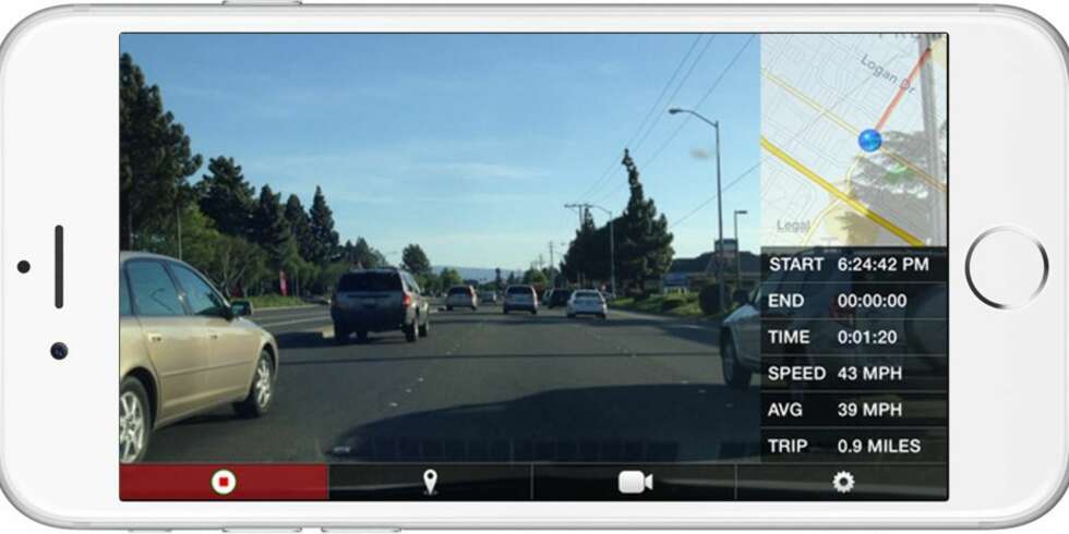 Det finnes mange dashcam-apper. Denne heter rett og slett DashCam, og fås til iOS i AppStore. Det finnes mange dashcam-apper. Denne heter rett og slett DashCam, og fås til iOS i AppStore.