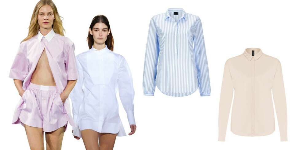 HOT HOT HOT: Den typiske herreinspirerte skjorta er ekstra hot i vår! Til venstre fra Alexander Wangs visning, og til høyre er Balenciagas variant. HOT HOT HOT: Den typiske herreinspirerte skjorta er ekstra hot i vår! Til venstre fra Alexander Wangs visning, og til høyre er Balenciagas variant.