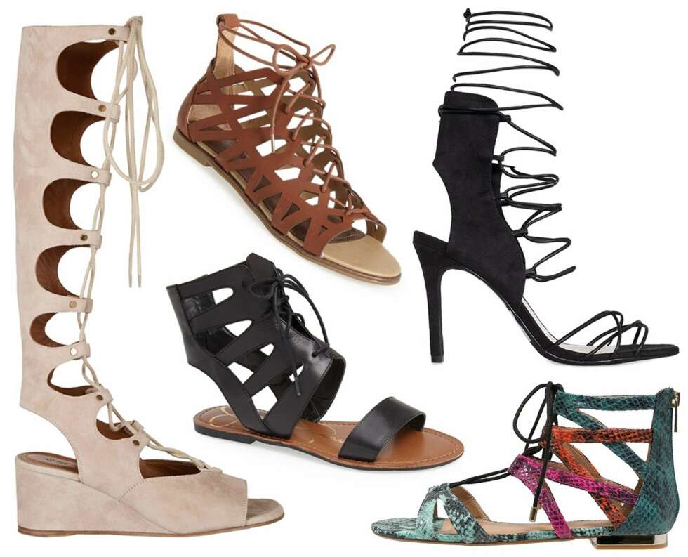 GLADIATORSANDALER (f.v.): Chloé Lace-up suede wedge sandals, kr 9873. Kenneth Cole Reaction Mel A Knee Sandal, kr 674. NLY Design Multistrap Heel Sandal by Victoria Törnegren, kr 399. Jessica Simpson 'Karrdeez' Sandal, kr 760. Aldo Wares sandaler med ankelstøtte - bright multicolor, kr 699. GLADIATORSANDALER (f.v.): Chloé Lace-up suede wedge sandals, kr 9873. Kenneth Cole Reaction Mel A Knee Sandal, kr 674. NLY Design Multistrap Heel Sandal by Victoria Törnegren, kr 399. Jessica Simpson 'Karrdeez' Sandal, kr 760. Aldo Wares sandaler med ankelstøtte - bright multicolor, kr 699.