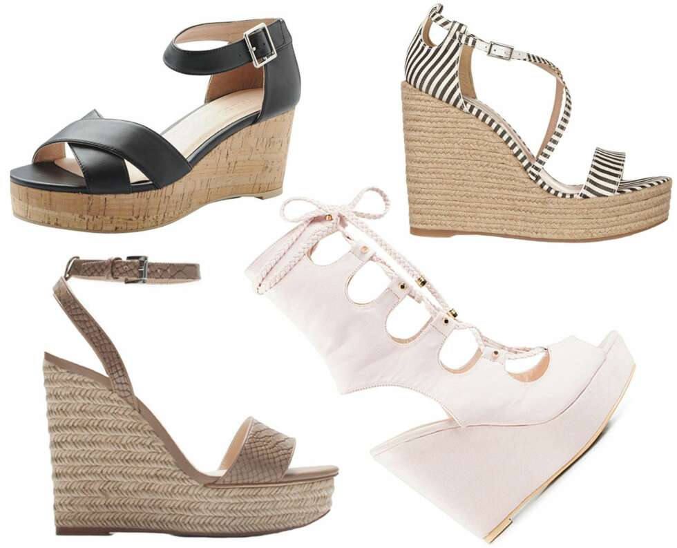 WEDGES (f.v.): Bianco Cross Strap Sandal MAM15, kr 599. Toms Strap Wedge 12 Beige, kr 799. Zara mønstret sko med kilehæl, kr 559. NLY SHoes Laced Up Wedge, kr 499. WEDGES (f.v.): Bianco Cross Strap Sandal MAM15, kr 599. Toms Strap Wedge 12 Beige, kr 799. Zara mønstret sko med kilehæl, kr 559. NLY SHoes Laced Up Wedge, kr 499.