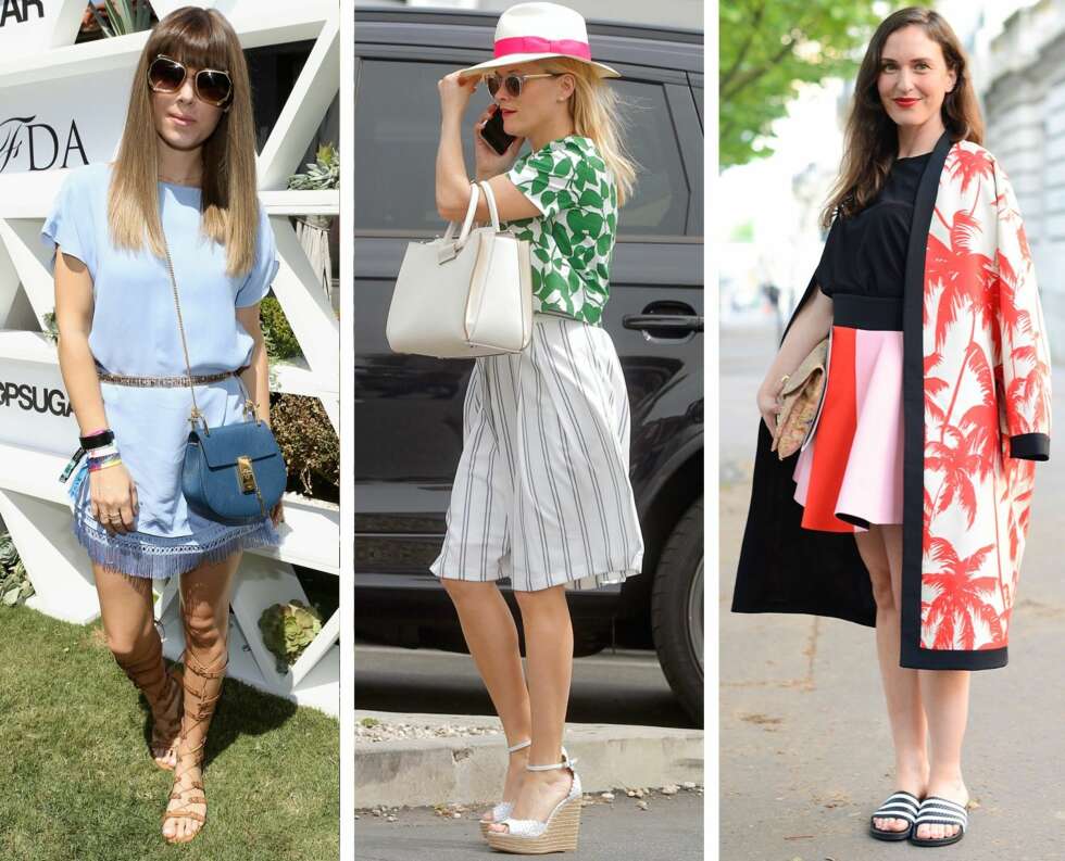 INSPIRASJON: Moteblogger Jenny Bernheim i gladiatorsandaler, Reese Witherspoon i wedges og moteredaktør Stephanie Morcine i Grazia Germany i klassiske slippers. INSPIRASJON: Moteblogger Jenny Bernheim i gladiatorsandaler, Reese Witherspoon i wedges og moteredaktør Stephanie Morcine i Grazia Germany i klassiske slippers.