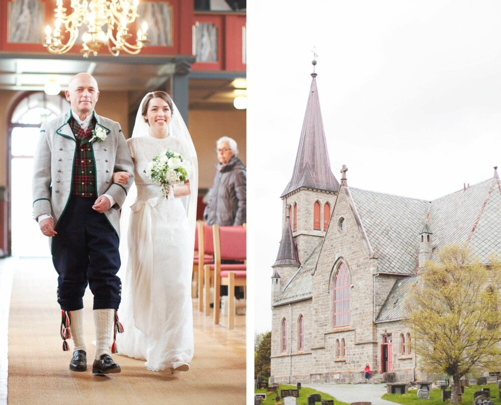 BRYLLUPET: Brudens far, Viktor, følger bruden opp kirkegulvet i Romsdals herrebunad. Vielsen fant sted i Melhus kirke. BRYLLUPET: Brudens far, Viktor, følger bruden opp kirkegulvet i Romsdals herrebunad. Vielsen fant sted i Melhus kirke.