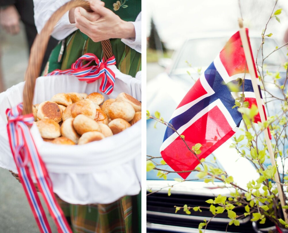 BOLLER OG FEST: Tante Unni og venninne Ina stilte med nybakte boller som gjestene fikk på kirketrappa etter vielsen. Bryllupsbilen var pyntet med bjørkeris og norske flagg. BOLLER OG FEST: Tante Unni og venninne Ina stilte med nybakte boller som gjestene fikk på kirketrappa etter vielsen. Bryllupsbilen var pyntet med bjørkeris og norske flagg.