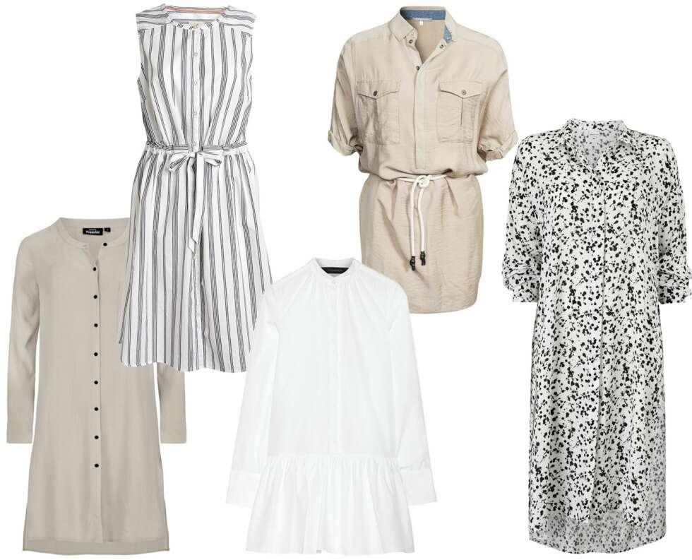 LYSE SKJORTEKJOLER (f.v.): Kappahl skjortekjole, kr 399. Lindex ermeløs skjortekjole, kr 399. Thakoon Cotton-poplin mini shirt dress/Net-a-Porter, kr 9960. G-star Lorin Shirt Dress/Nelly, kr 1195. Gina Tricot Ottilia chiffonskjorte, kr 299. LYSE SKJORTEKJOLER (f.v.): Kappahl skjortekjole, kr 399. Lindex ermeløs skjortekjole, kr 399. Thakoon Cotton-poplin mini shirt dress/Net-a-Porter, kr 9960. G-star Lorin Shirt Dress/Nelly, kr 1195. Gina Tricot Ottilia chiffonskjorte, kr 299.