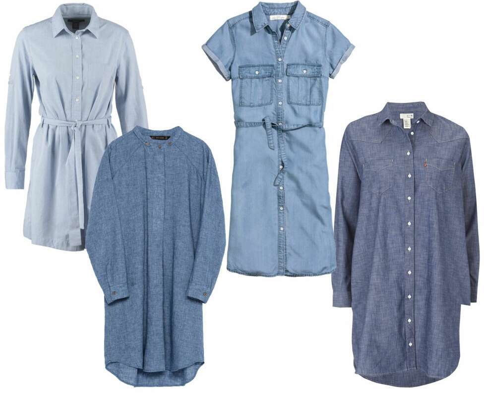 SKJORTEKJOLER I DENIM (f.v.): Gant kjole Hamptons/Zalando,kr 1195. Zara skjortekjole, kr 399. H&M skjortekjole i lycocell, kr 349. Levis skjortekjole LS Western/Ellos, kr 949. SKJORTEKJOLER I DENIM (f.v.): Gant kjole Hamptons/Zalando,kr 1195. Zara skjortekjole, kr 399. H&M skjortekjole i lycocell, kr 349. Levis skjortekjole LS Western/Ellos, kr 949.