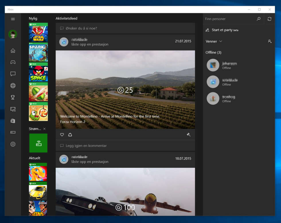 SPILL: Windows 10 og Xbox One skal snakke godt sammen. Om utviklerne tillater det kan man spille og streame mellom Xbox og Windows 10. SPILL: Windows 10 og Xbox One skal snakke godt sammen. Om utviklerne tillater det kan man spille og streame mellom Xbox og Windows 10.