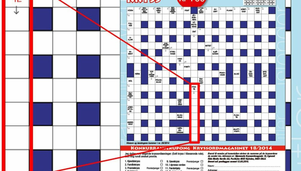 Faksimile fra Hjemmets kryssordmagasin fra Hjemmet nr. 18/2014, i salg fra mandag 28/4-2014. Faksimile fra Hjemmets kryssordmagasin fra Hjemmet nr. 18/2014, i salg fra mandag 28/4-2014.
