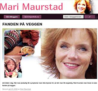 TAKKER LEGEN: På bloggen sin takker Mari fastlegen for at hun nå vet hva som feiler henne. TAKKER LEGEN: På bloggen sin takker Mari fastlegen for at hun nå vet hva som feiler henne.