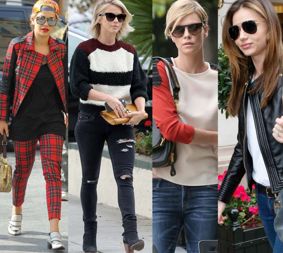 KJENDIS-INSPO: Kjendisenes beste venn er nettopp solbrillene. Her ser vi Rita Ora til venstre i en speilblank variant. Julianne Hough har gått for en cateye-modell. Charlize Theron er iført et par nokså maskuline briller med en hard ramme, og Miranda Kerr helt til høyre er å se i et par klassiske pilotbriller. KJENDIS-INSPO: Kjendisenes beste venn er nettopp solbrillene. Her ser vi Rita Ora til venstre i en speilblank variant. Julianne Hough har gått for en cateye-modell. Charlize Theron er iført et par nokså maskuline briller med en hard ramme, og Miranda Kerr helt til høyre er å se i et par klassiske pilotbriller.