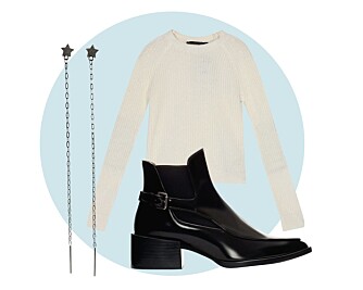 BUKSE MED PRINT STYLER DU MED: Øredobber fra Maria Zabel, kr 550,- boots fra Zara, kr 1159,- genser fra Zara, kr 299,- BUKSE MED PRINT STYLER DU MED: Øredobber fra Maria Zabel, kr 550,- boots fra Zara, kr 1159,- genser fra Zara, kr 299,-