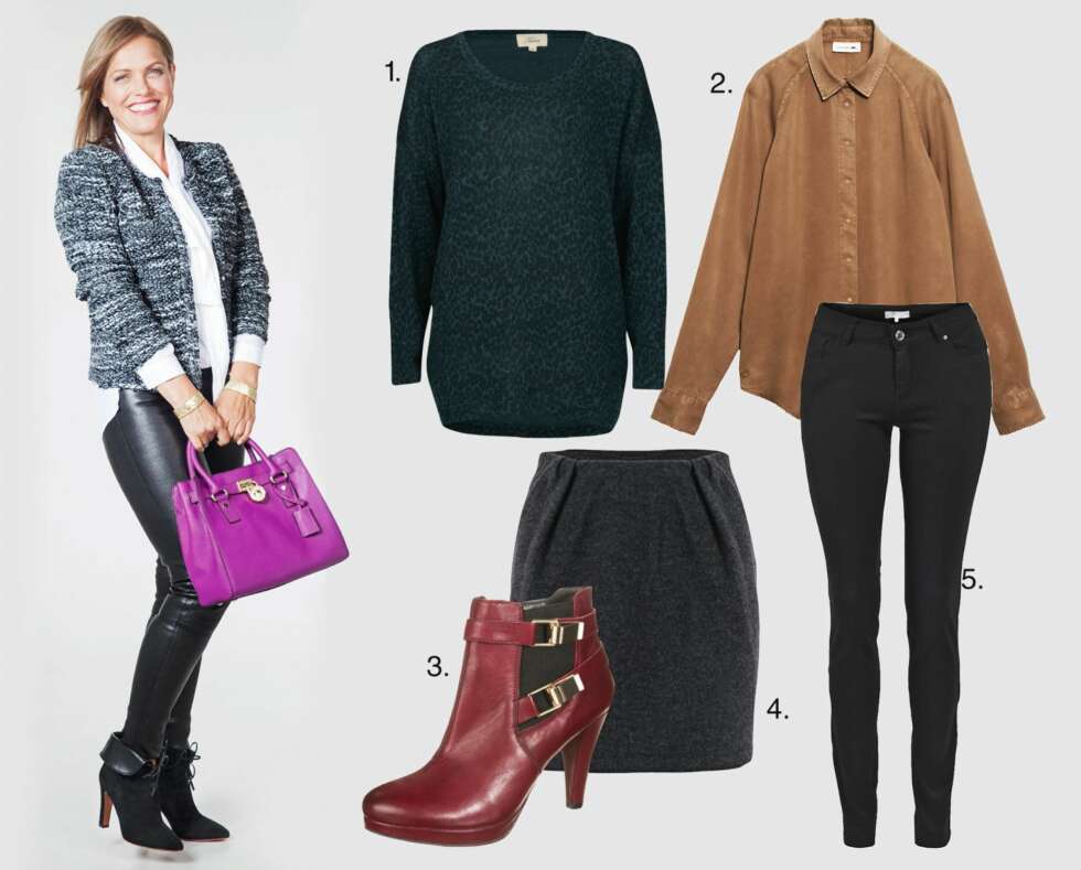ANDRE LOOK: Skjorte fra H&M, kr 299,- Jakke fra Iro, kr 2599,- Armbånd fra H&M, kr 99,- Bukse fra Alice+Olivia, kr 5699,- Veske fra DKNY, kr 2000,- Sko fra Day Birger et Mikkelsen, kr 2900,- Produktforslag til høyre: 1. Genser fra Vivikes, kr 299,- 2. Skjorte fra Lacoste, kr 1295,- 3. Ankelboots fra Kiomi, kr 1135,- 4. Skjørt fra Samsøe & Samsøe, kr 699,5. - Bukse fra Haust, kr 1199,- ANDRE LOOK: Skjorte fra H&M, kr 299,- Jakke fra Iro, kr 2599,- Armbånd fra H&M, kr 99,- Bukse fra Alice+Olivia, kr 5699,- Veske fra DKNY, kr 2000,- Sko fra Day Birger et Mikkelsen, kr 2900,- Produktforslag til høyre: 1. Genser fra Vivikes, kr 299,- 2. Skjorte fra Lacoste, kr 1295,- 3. Ankelboots fra Kiomi, kr 1135,- 4. Skjørt fra Samsøe & Samsøe, kr 699,5. - Bukse fra Haust, kr 1199,-