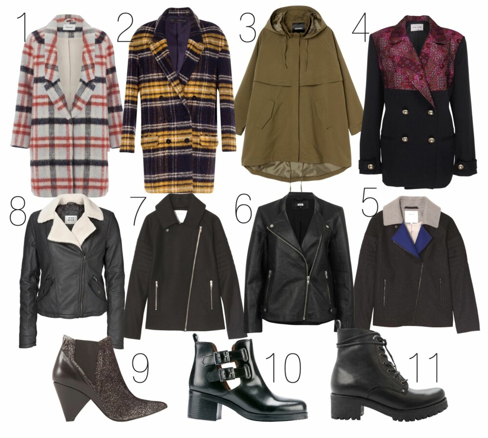 PUNKGRUNGE: Jakker: 1. Ganni, kr 2999. 2. Zara, kr 1159. 3. Monki, kr 500. 4. River Island, kr 500. 5. Surface to Air, kr 3295. 6. Bik Bok, kr 699. 7. Surface to Air, kr 3295. 8. Vero Moda, kr 399. Boots: 9. Surface to Air, kr 2595. 10. DNA, kr 1299. 11. Bianco, kr 999. PUNKGRUNGE: Jakker: 1. Ganni, kr 2999. 2. Zara, kr 1159. 3. Monki, kr 500. 4. River Island, kr 500. 5. Surface to Air, kr 3295. 6. Bik Bok, kr 699. 7. Surface to Air, kr 3295. 8. Vero Moda, kr 399. Boots: 9. Surface to Air, kr 2595. 10. DNA, kr 1299. 11. Bianco, kr 999.