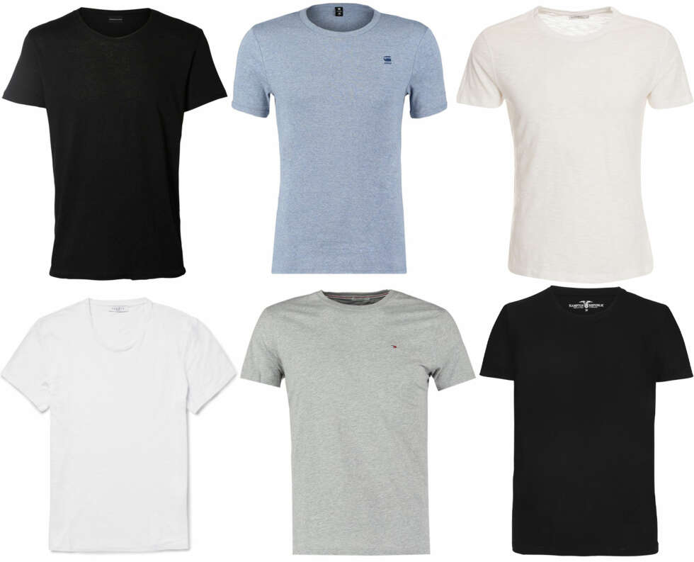 T-SKJORTER (f.v.): Selected Homme O-neck T-shirt, kr 199,95. G-Star Kinam Regular Fit Sea Heather/Zalando, kr 349. J Lindeberg Brando Slub Drape/Nelly, kr 499. H&M V-ringet T-shirt i økologisk bomullsblanding, kr 69,90. Tommy Hilfiger Denim T-shirt grey/Zalando, kr 249. Kappahl Hampton Republic t-skjorte, kr 99. T-SKJORTER (f.v.): Selected Homme O-neck T-shirt, kr 199,95. G-Star Kinam Regular Fit Sea Heather/Zalando, kr 349. J Lindeberg Brando Slub Drape/Nelly, kr 499. H&M V-ringet T-shirt i økologisk bomullsblanding, kr 69,90. Tommy Hilfiger Denim T-shirt grey/Zalando, kr 249. Kappahl Hampton Republic t-skjorte, kr 99.