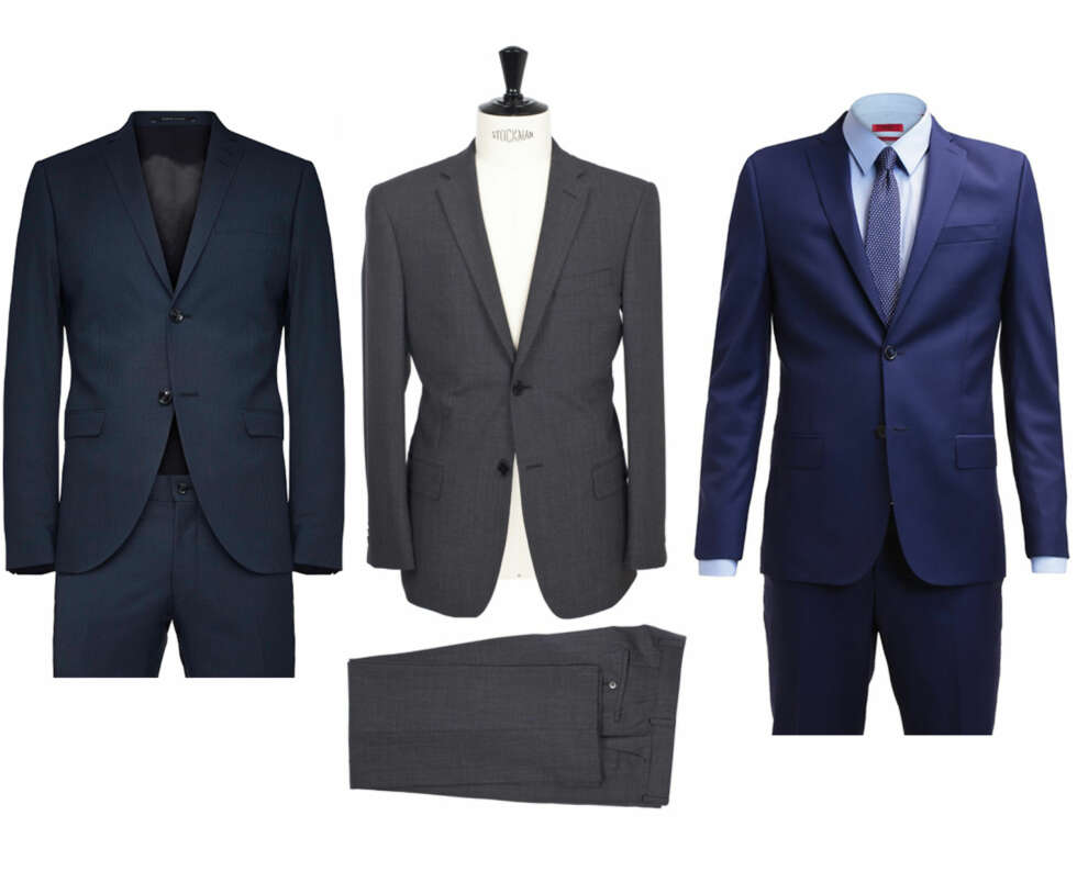 DRESS (f.v.): Tiger of Sweden Jil Suit blues, kr 5499. FLislid gråmelert dress/Follestad, kr 4999. J Lindeberg Dress dark blue/purple/Zalando kr 4395. DRESS (f.v.): Tiger of Sweden Jil Suit blues, kr 5499. FLislid gråmelert dress/Follestad, kr 4999. J Lindeberg Dress dark blue/purple/Zalando kr 4395.