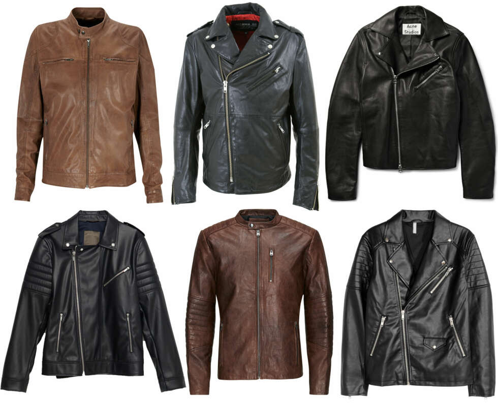 SKINNJAKKER (f.v.): Ellos Men skinnjakke i myk kvalitet, kr 1999. Jofama Hank, kr 3795. Acne Studios Gibson black, kr 9995. Zara ytterjakke i kuskinn, kr 999. Jack & Jones Lamb skinnjakke, kr 1899,95. H&M bikerjakke, kr 599. SKINNJAKKER (f.v.): Ellos Men skinnjakke i myk kvalitet, kr 1999. Jofama Hank, kr 3795. Acne Studios Gibson black, kr 9995. Zara ytterjakke i kuskinn, kr 999. Jack & Jones Lamb skinnjakke, kr 1899,95. H&M bikerjakke, kr 599.