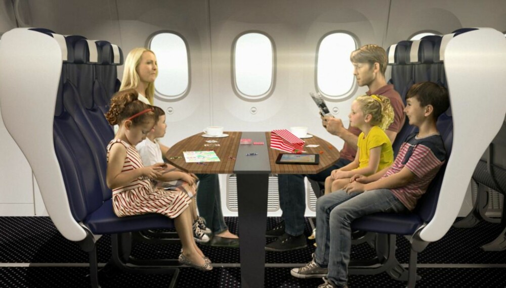 FAMILIESALONG: En av de nye lanseringene er familiesalonger. Her kan hele familien sitte samlet, face to face. FOTO: Thomson Airways FAMILIESALONG: En av de nye lanseringene er familiesalonger. Her kan hele familien sitte samlet, face to face. FOTO: Thomson Airways