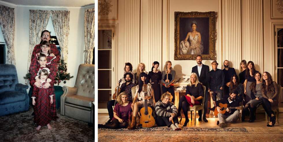 KOMPOSISJON: Ikke still dere opp som familien til venstre. Gjør heller som Kronprinsparet og la noen stå og noen sitte. Her med artistene som medvirket på Slottets julekonsert i 2011. FOTO:AwkwardFamilyPhotos.com og Hans Fredrik Asbjørnsen/Universal. KOMPOSISJON: Ikke still dere opp som familien til venstre. Gjør heller som Kronprinsparet og la noen stå og noen sitte. Her med artistene som medvirket på Slottets julekonsert i 2011. FOTO:AwkwardFamilyPhotos.com og Hans Fredrik Asbjørnsen/Universal.