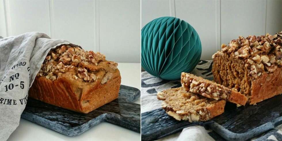 SAFTIG BANANBRØD: Enten du kaller det bananbrød med valnøtter eller banankake, kan den nytes med god samvittighet! SAFTIG BANANBRØD: Enten du kaller det bananbrød med valnøtter eller banankake, kan den nytes med god samvittighet!