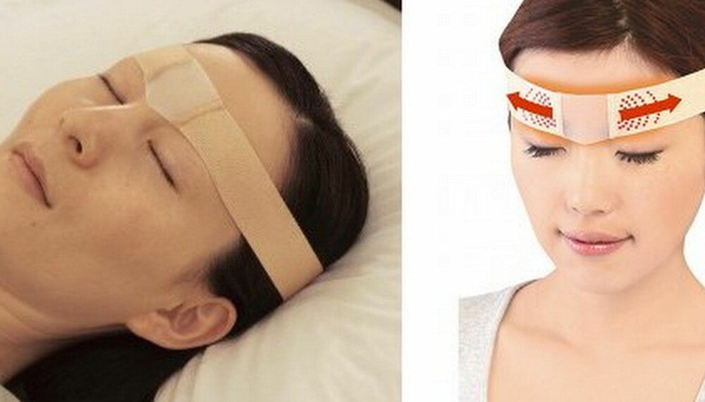 BRYNSTREKKEREN: Oyasumi Goodnight Brow Stretcher trekker øyebrynene fra hverandre om natten for å unngå sinnarynker. BRYNSTREKKEREN: Oyasumi Goodnight Brow Stretcher trekker øyebrynene fra hverandre om natten for å unngå sinnarynker.