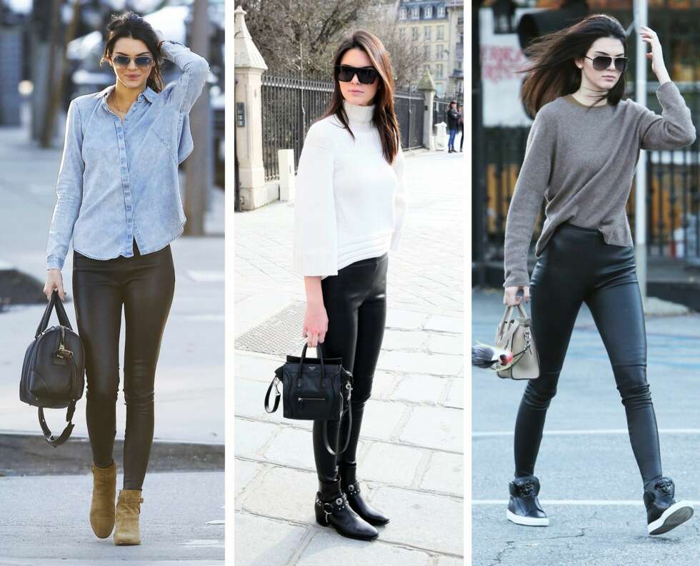 SKINNBUKSE: Kendall Jenner er fan av skinnbukse, og kombinerer den ofte med basisplagg som denimskjorte og enkle gensere – og alltid med en kul designerveske på armen og solbriller. SKINNBUKSE: Kendall Jenner er fan av skinnbukse, og kombinerer den ofte med basisplagg som denimskjorte og enkle gensere – og alltid med en kul designerveske på armen og solbriller.