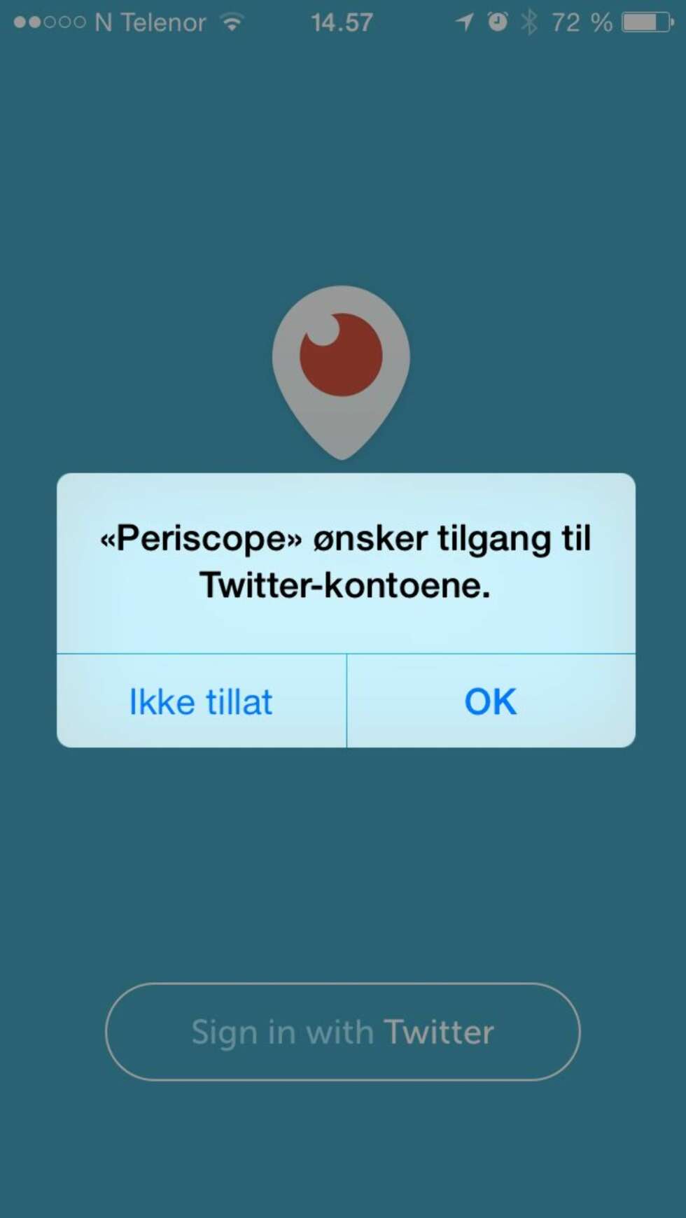PERISCOPE: Twitter kjøpte Periscope i mars og du logger på ved hjelp av din Twitter-konto. PERISCOPE: Twitter kjøpte Periscope i mars og du logger på ved hjelp av din Twitter-konto.