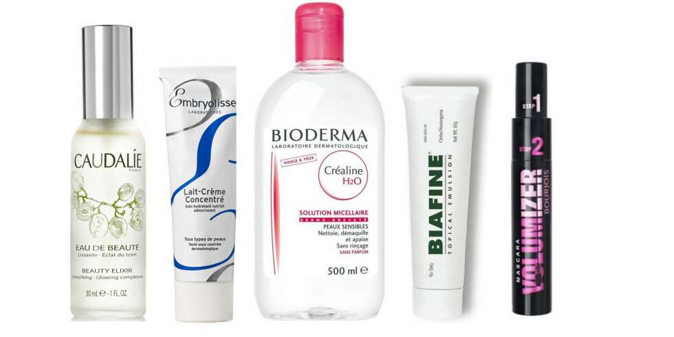 FRANKRIKE: Caudalíe Beauty Elixir, Embryolisse Lait-Crème Concentré, Bioderma Créaline, Biafine Topcal EMulsion og Boujoir Volumizer maskara er alle klassiske franske kult-skjønnhetsprodukter. FRANKRIKE: Caudalíe Beauty Elixir, Embryolisse Lait-Crème Concentré, Bioderma Créaline, Biafine Topcal EMulsion og Boujoir Volumizer maskara er alle klassiske franske kult-skjønnhetsprodukter.