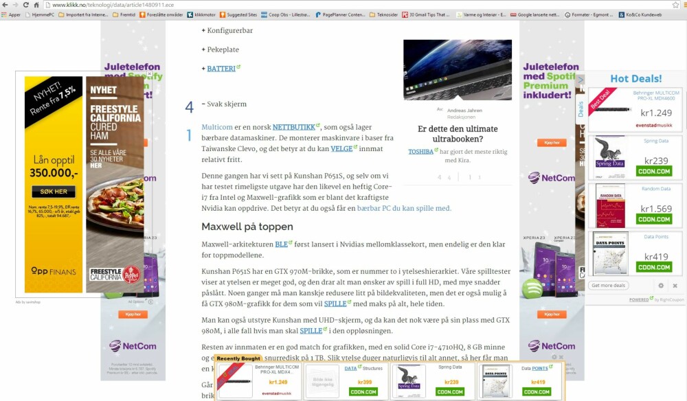 ADWARE: Et skjembilde som viser hva adware faktisk er. Reklameprogrammet dekker over annonsører (Netcom i dette tilfellet) som faktisk har kjøpt reklameplass på nettsiden og du kan se hvordan reklamelenker også integreres i selve artikkelteksten. Reklamelenker fra redaksjonelle tekster er som regel et tegn på at du er infisert av adware. ADWARE: Et skjembilde som viser hva adware faktisk er. Reklameprogrammet dekker over annonsører (Netcom i dette tilfellet) som faktisk har kjøpt reklameplass på nettsiden og du kan se hvordan reklamelenker også integreres i selve artikkelteksten. Reklamelenker fra redaksjonelle tekster er som regel et tegn på at du er infisert av adware.