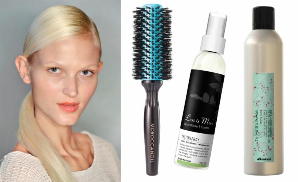 ELEGANT: En lav sideskill gir den klassiske hestehalen en oppdatert vri. Rund børste fra Moroccanoil, kr. 499. Varmebeskyttende såray. Chitinspray fra Less Is More, kr. 215. Strong Hair Spray fra Davines, kr. 260. ELEGANT: En lav sideskill gir den klassiske hestehalen en oppdatert vri. Rund børste fra Moroccanoil, kr. 499. Varmebeskyttende såray. Chitinspray fra Less Is More, kr. 215. Strong Hair Spray fra Davines, kr. 260.