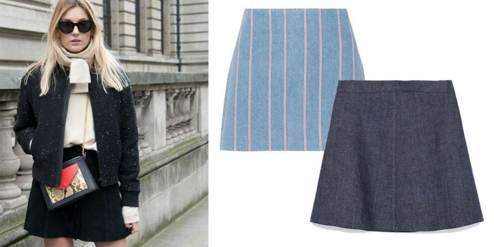 KORT OG GODT: Det korte, A-formede skjørtet er blant vårens aller hotteste plagg. Her sett på it-jente og blogger Camille Charrière. Produkter: Stripete skjørt fra T by Alexander Wang, kr 2064. Denimskjørt fra Zara, kr 399. KORT OG GODT: Det korte, A-formede skjørtet er blant vårens aller hotteste plagg. Her sett på it-jente og blogger Camille Charrière. Produkter: Stripete skjørt fra T by Alexander Wang, kr 2064. Denimskjørt fra Zara, kr 399.