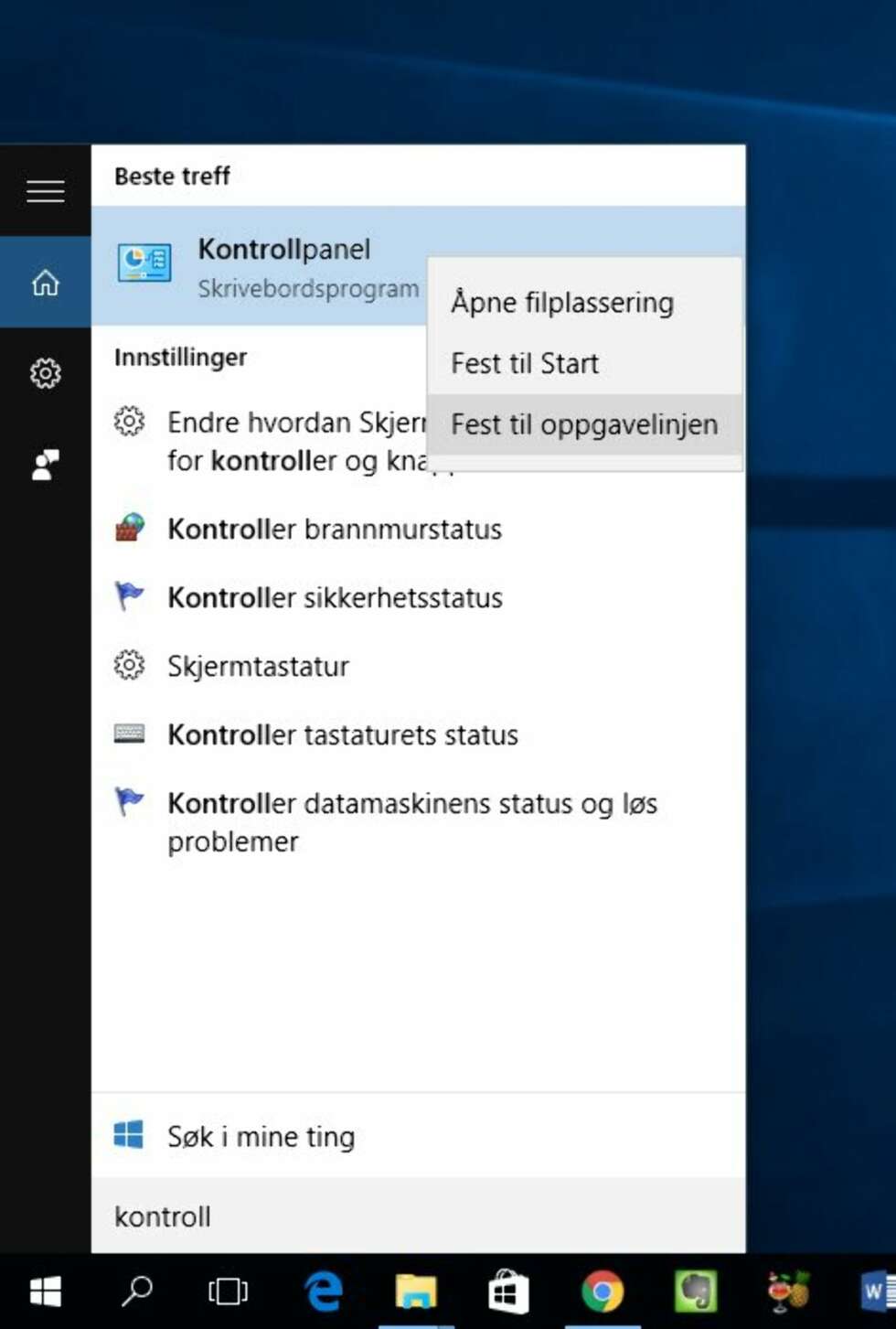 KONTROLLPANELET: I Windows 10 er Kontrollpanelet godt gjemt. Du kan finne det og legge deg som en snarvei på Oppgavelinjen. KONTROLLPANELET: I Windows 10 er Kontrollpanelet godt gjemt. Du kan finne det og legge deg som en snarvei på Oppgavelinjen.