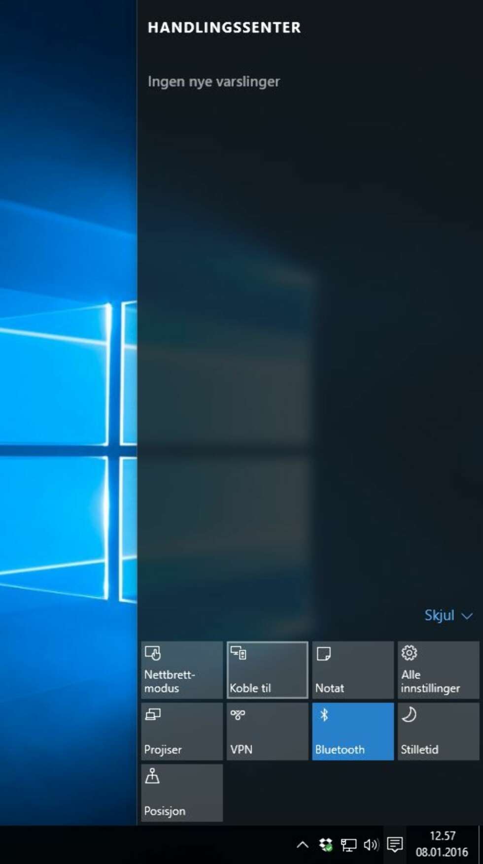 HANDLINGSSENTERET: Nå får du full oversikt over meldinger og hendelser på Windows 10 via Handlingssenteret. Nesten på samme måte som på mobilen. HANDLINGSSENTERET: Nå får du full oversikt over meldinger og hendelser på Windows 10 via Handlingssenteret. Nesten på samme måte som på mobilen.