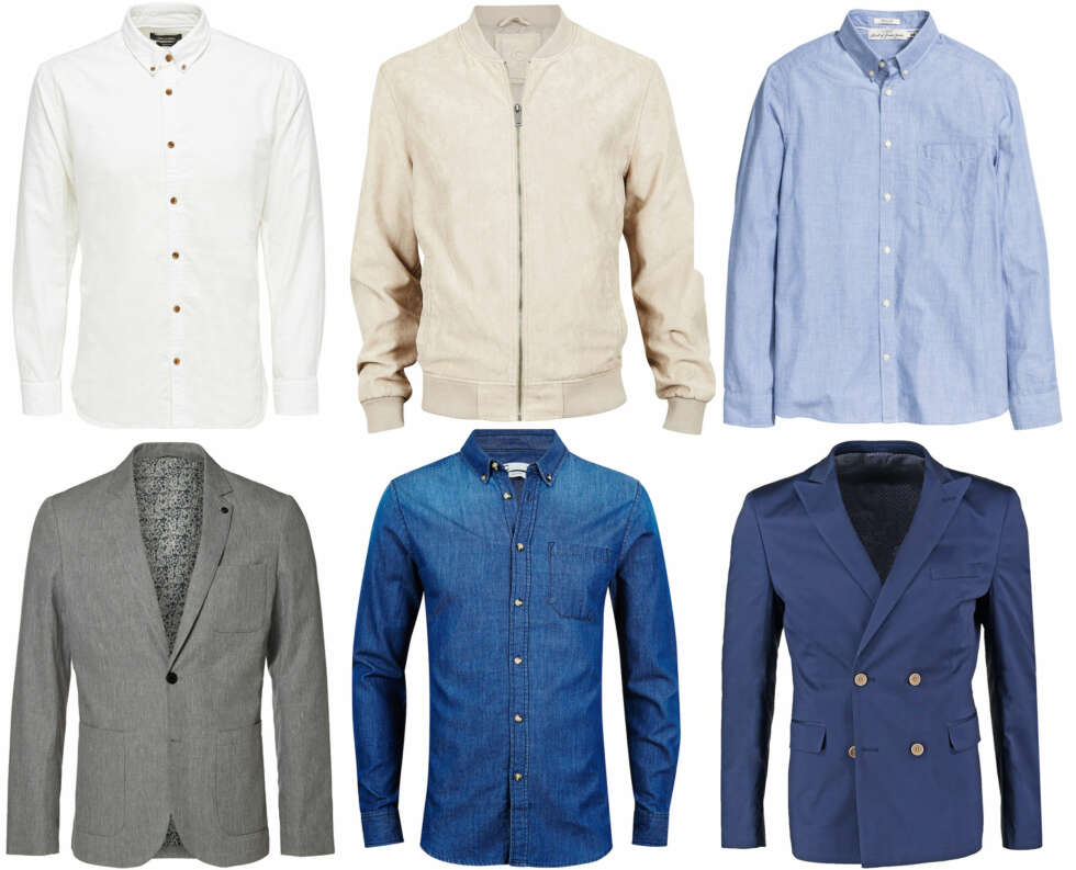SKJORTE OG JAKKER (f.v.): ONLY & Sons Klassisk Langermet Skjorte, kr 279,95. Cubus semsket bomberjakke, kr 599. H&M Bomullsskjorte, kr 199. Selected Slim Fit - Blazer, kr 1195. Cubus denimskjorte, kr 349. Esprit Collection Dressjakke - blue, kr 1295. SKJORTE OG JAKKER (f.v.): ONLY & Sons Klassisk Langermet Skjorte, kr 279,95. Cubus semsket bomberjakke, kr 599. H&M Bomullsskjorte, kr 199. Selected Slim Fit - Blazer, kr 1195. Cubus denimskjorte, kr 349. Esprit Collection Dressjakke - blue, kr 1295.