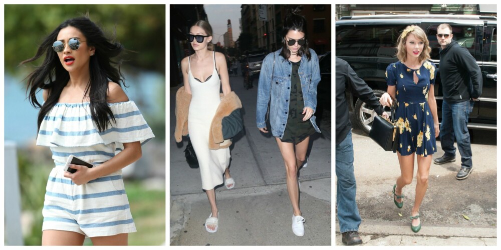 TRENDY: Denne sommeren bør du blant annet gå for off shoulders-trenden, denim og blomsterprint. Her sett på shay mitchell, Gigi Hadid, Kendall Jenner og Taylor Swift. TRENDY: Denne sommeren bør du blant annet gå for off shoulders-trenden, denim og blomsterprint. Her sett på shay mitchell, Gigi Hadid, Kendall Jenner og Taylor Swift.