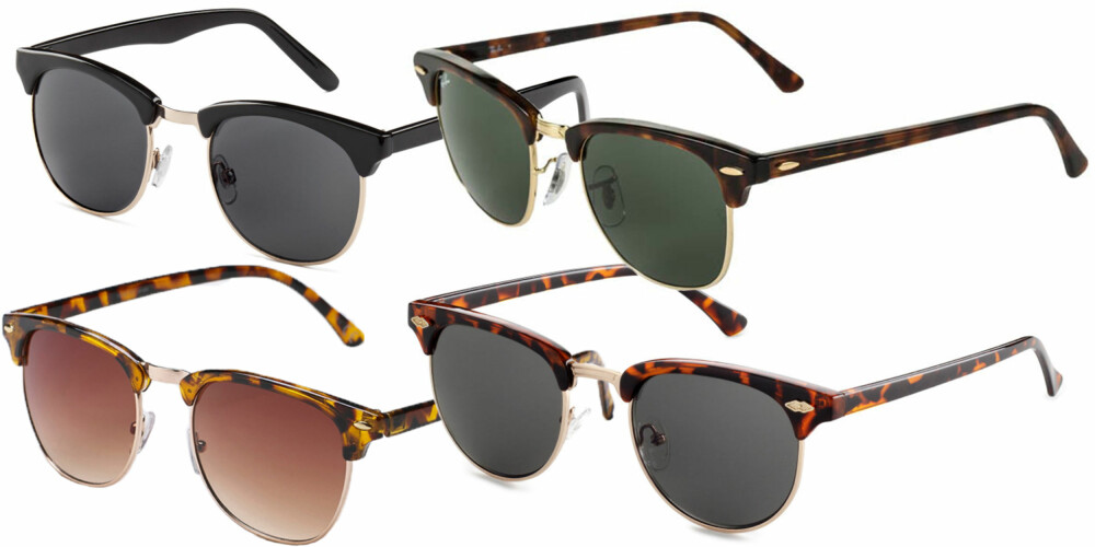 OVALT ANSIKT (f.v.): H&M Solbriller, kr 69,90. Ray Ban Clubmaster, kr 1295. Gina Tricot Hilda solbriller, kr 99. H&M Solbriller, kr 79,90. OVALT ANSIKT (f.v.): H&M Solbriller, kr 69,90. Ray Ban Clubmaster, kr 1295. Gina Tricot Hilda solbriller, kr 99. H&M Solbriller, kr 79,90.